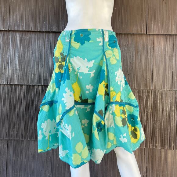 🔥Vintage Marithe Francois Girbaud Floral Full Circle Ruffled Knee Length Skirt - Picture 2 of 16